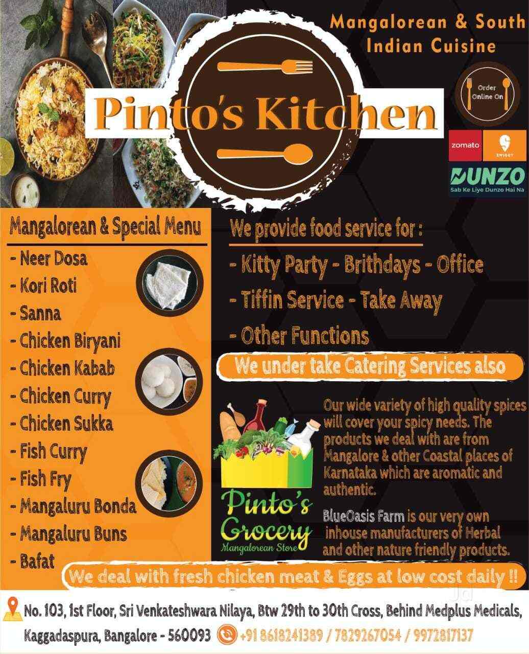 Pinto S Kitchen Kaggadasapura Road Bangalore Biryani South Indian Cuisine Restaurant Justdial