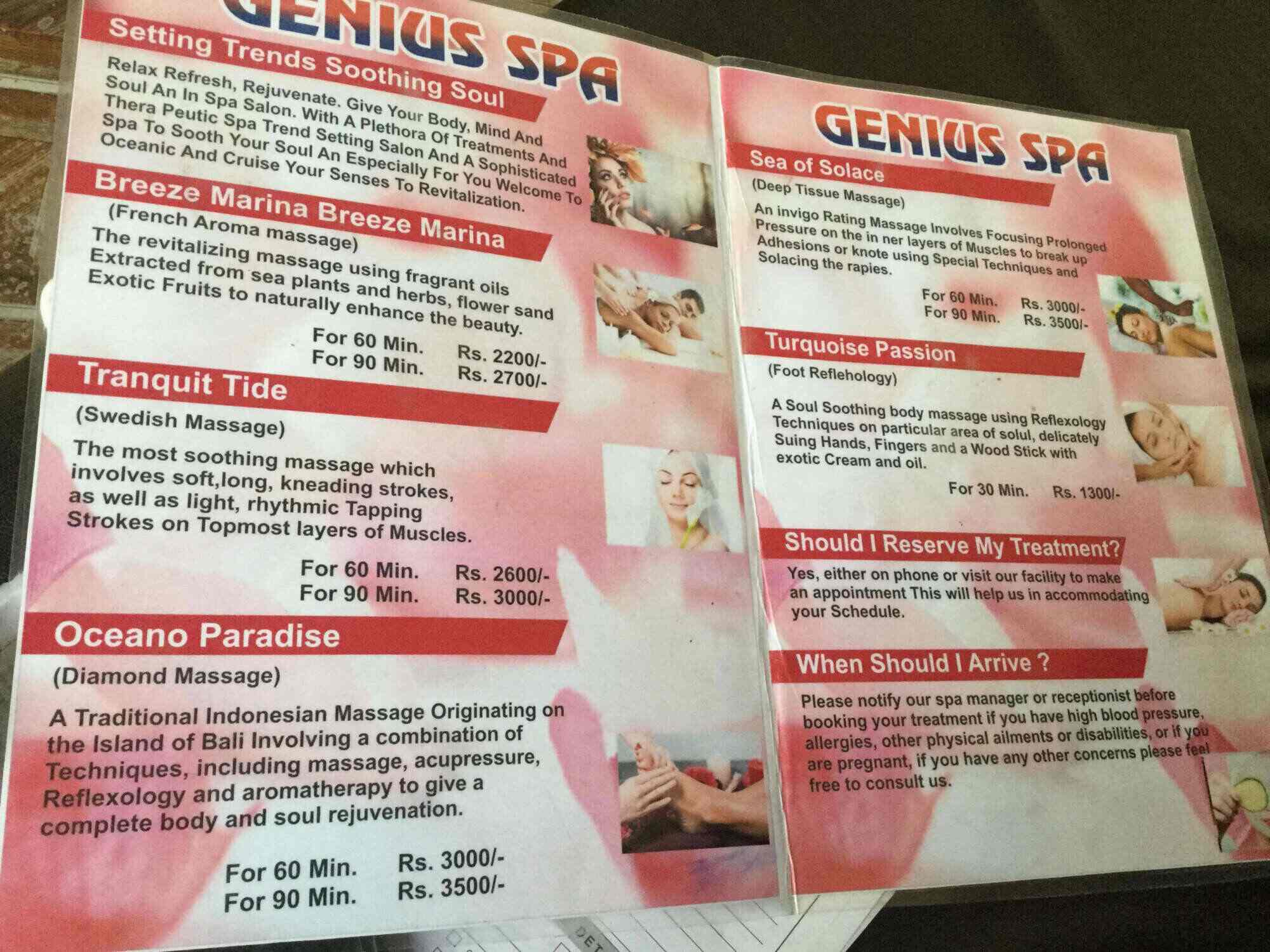 genius body spa photos vaishali nagar jaipur pictures images spa menu card
