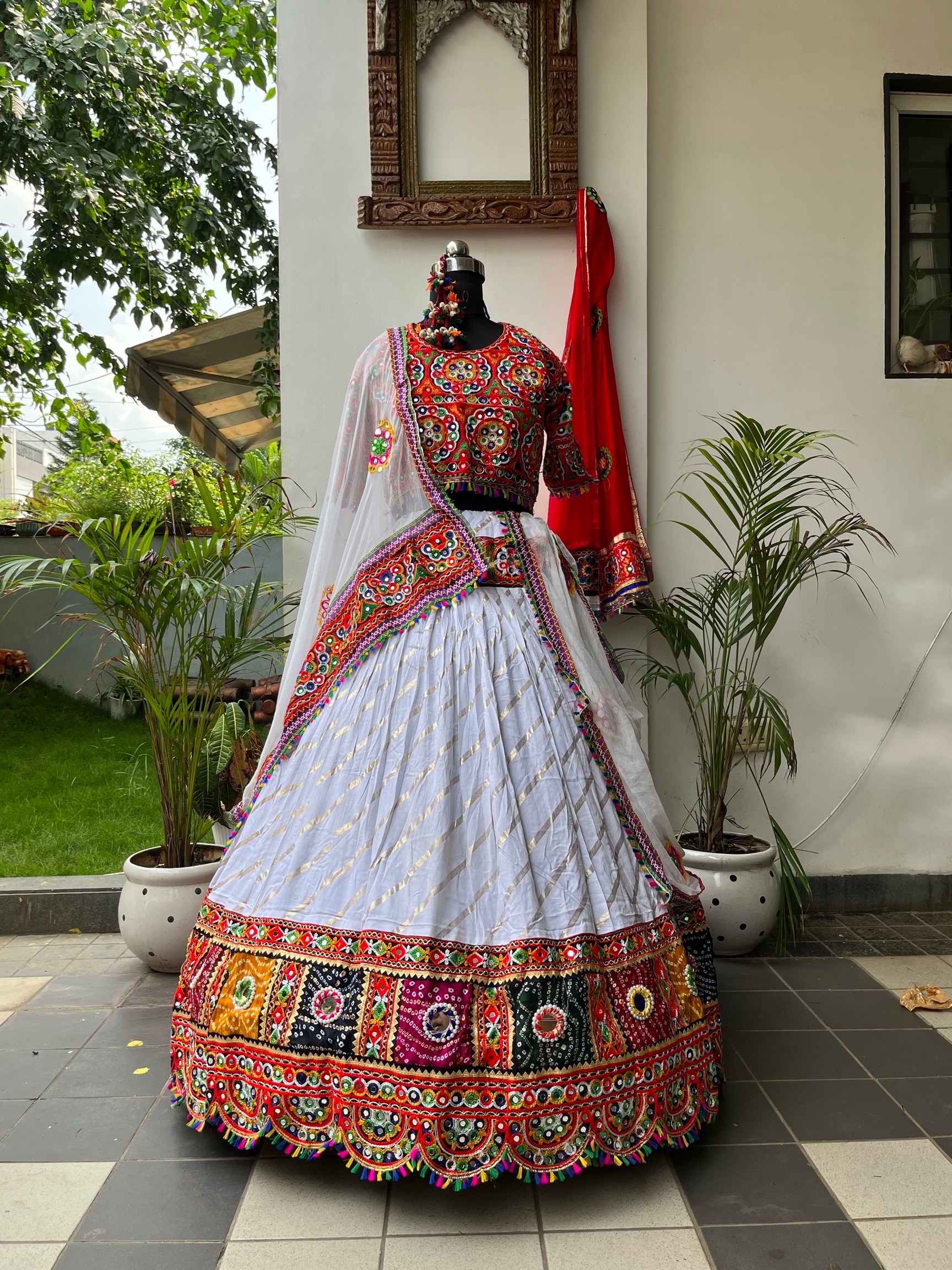 chinese dress ladies Peacock Design Sequins And Thread Embroidery Work Khadi Cotton Chaniya   Looknbook Art