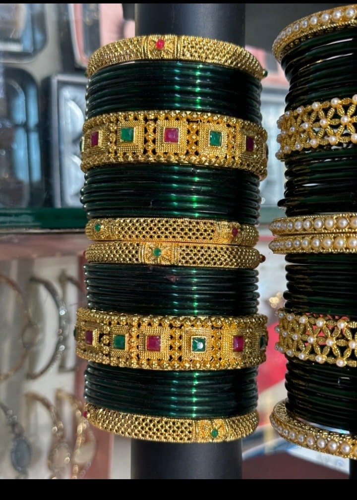 Hari Chudiyan Green Teej Bangles Glass And Metal Ladies Designer - Main Image